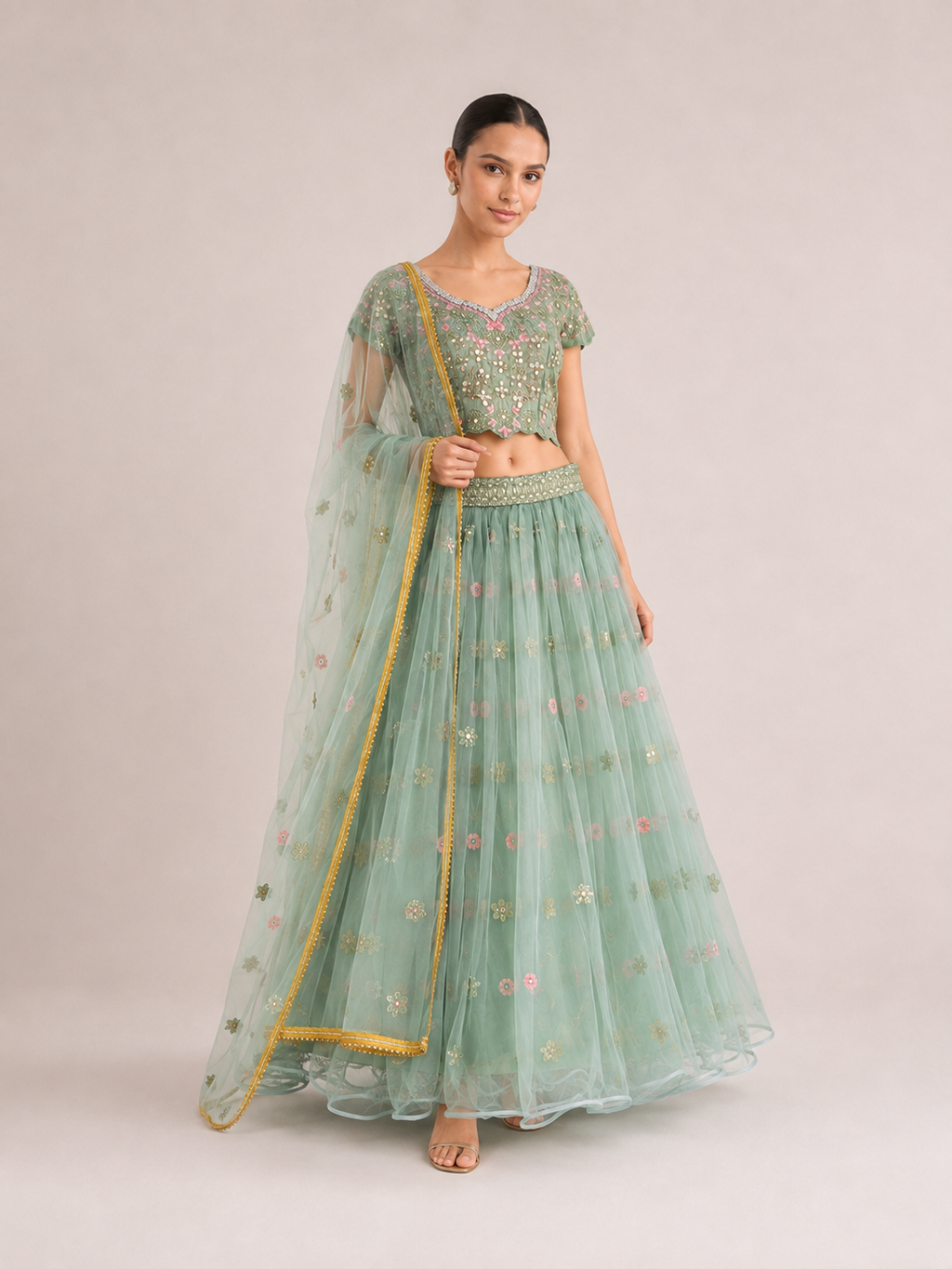 Sage Noor Mirrorwork Lehenga Set