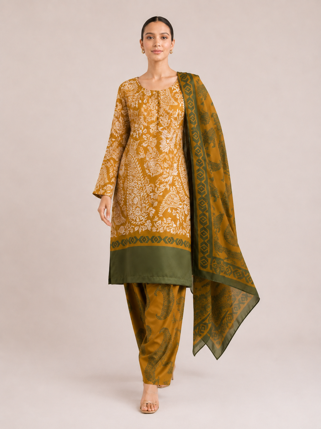 Zar Mustard Paisley Three-Piece Suit