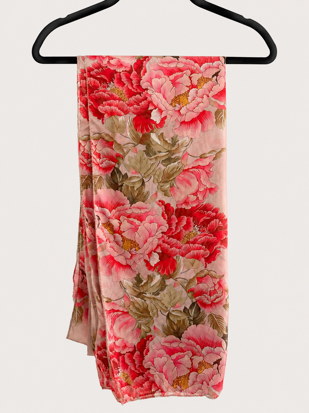 Blush pink floral dupatta with red peony print