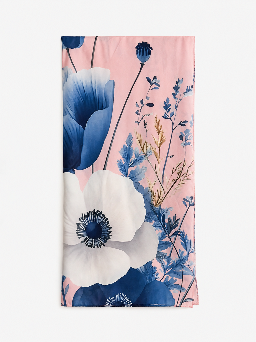 Folded blush pink dupatta with blue and white floral print