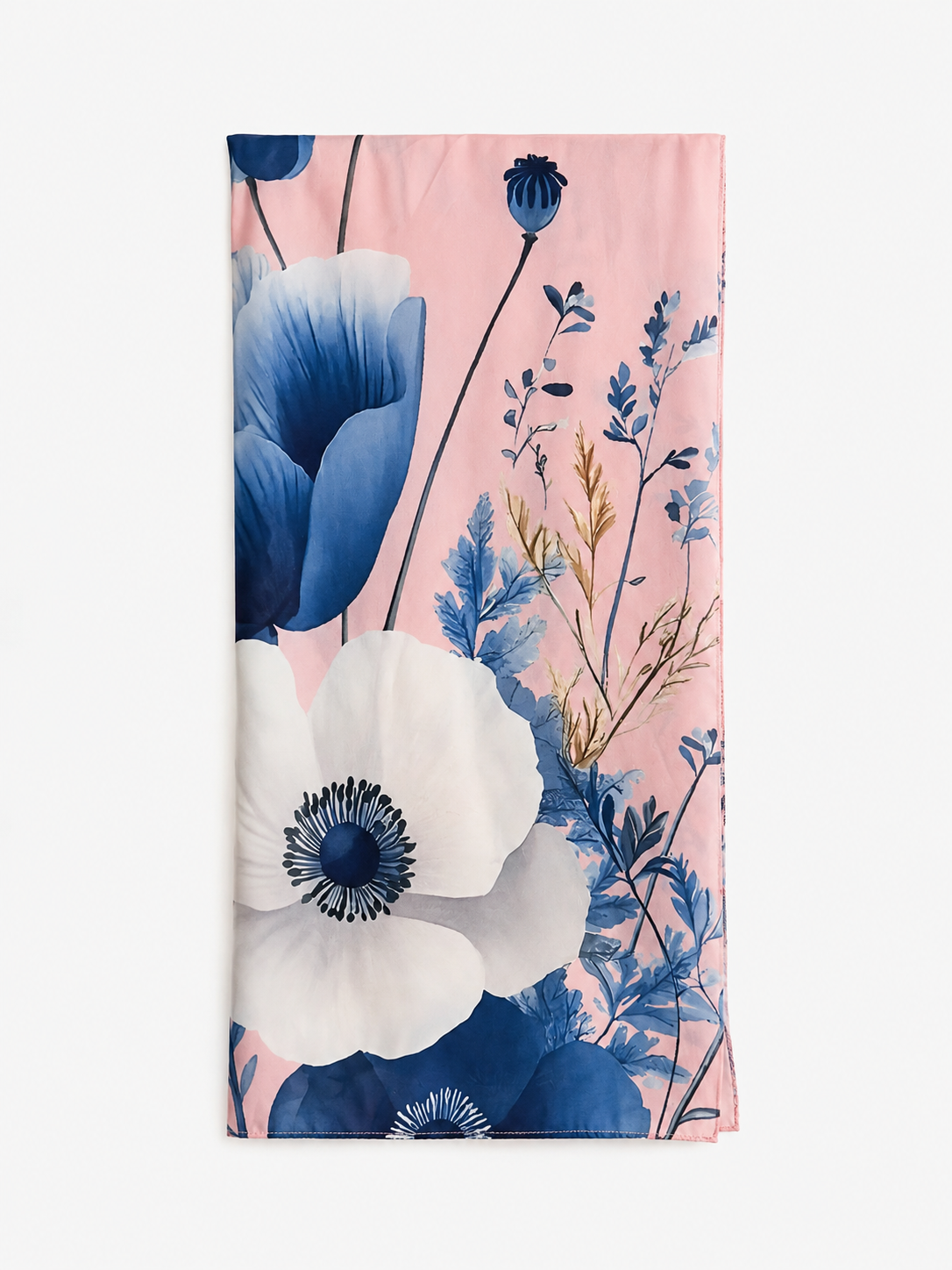 Folded blush pink dupatta with blue and white floral print