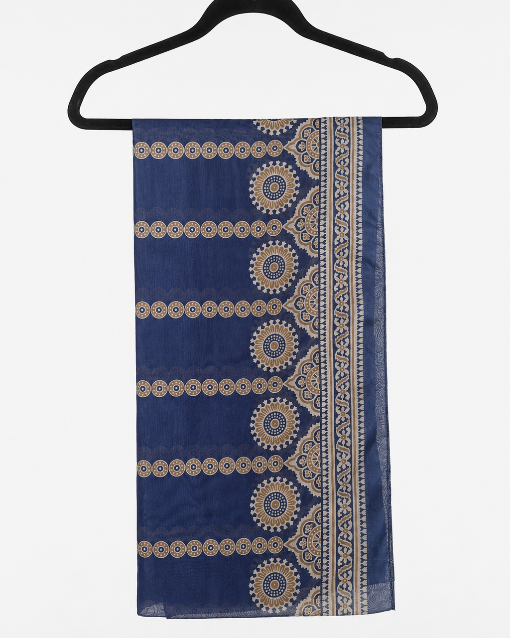 Navy dupatta with beige medallion border print