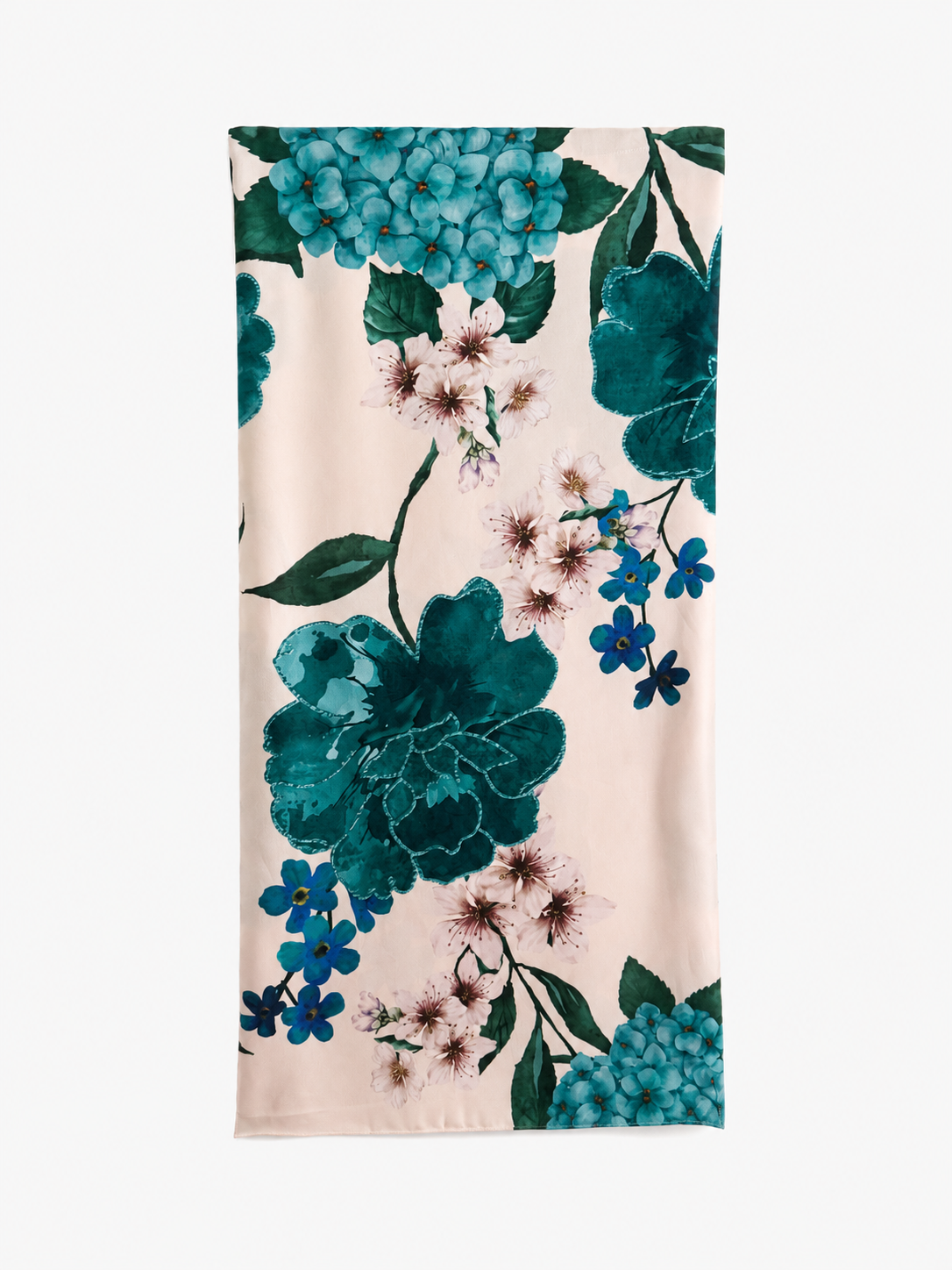 Folded blush dupatta with teal floral print from BACTRA three-piece suit