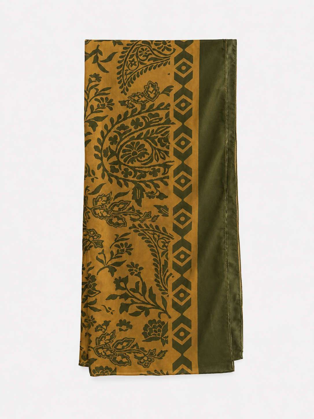 Folded mustard and olive printed dupatta from BACTRA three-piece suit